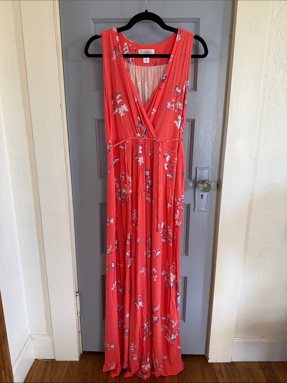 Motherhood Maternity Coral Floral Sleeveless Maxi Dress